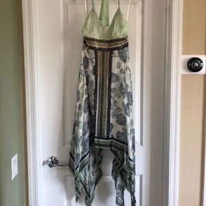 BCBG Silk Sequined & Beaded Floral Halter Dress